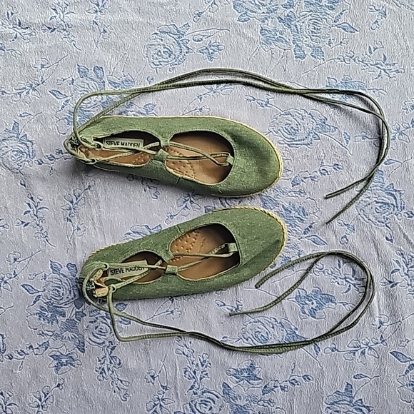 STEVE MADDEN PHEEBE ESPADRILLES BALLET FLATS. CANVAS OLIVE. SIZE 6 - Picture 1 of 11